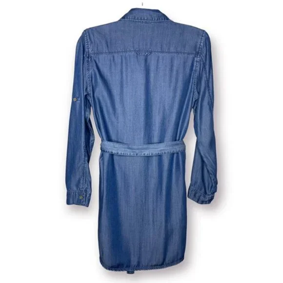 Velvet Heart Size S Anita Tencel Blue Chambray Button Down Casual Shirt Dress - Picture 8 of 12